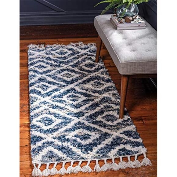 NEW Blue/Beige Area Runner Rug - Picture 1 of 6
